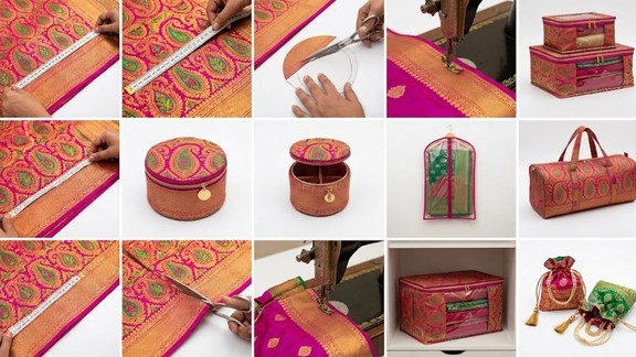 purani-saree-se-bag-kaise-banaye | old-saree-storage-bag-ideas | Cloth Storage Box sewing tutorial