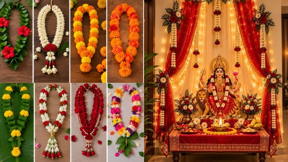 mata ke liye mala kaise banaen | how to make mala at home | 9 types garland mala at home