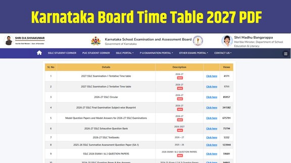 Karnataka Board Time Table 2027, Karnataka SSLC Time Table 2027, Karnataka 2nd PUC Time Table 2027, KSEAB Exam Date 2027, Karnataka Board Exam 2027