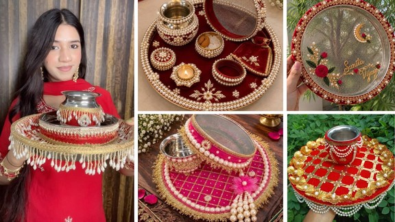 karwa chauth pooja thali | Karva chauth thali decoration Ideas