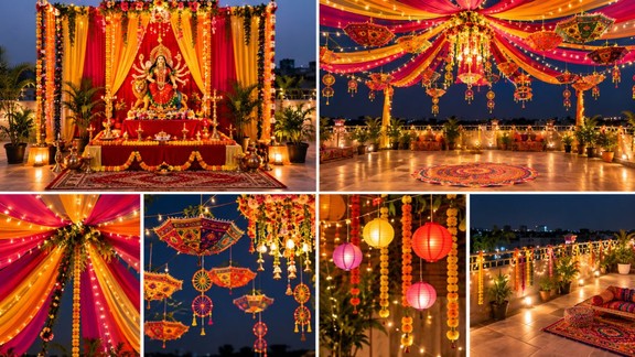 how to decorate roof for dandiya night | rooftop decor ideas for navratri | How to decorate roof for dandiya night at home