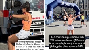 Berlin Marathon,disqualified runner,Yuanyuan Sun,bicycle during race,marathon integrity,Chinese runner,Marathon Cheating News, Marathon Runner Bicycle Viral Video, मैराथन में साइकिल का इस्तेमाल, Viral CCTV Marathon Video, Marathon disqualification rule,