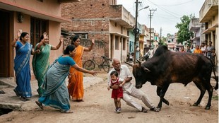 raipur bull attacks, man holding child, cctv video viral,Raipur Bull Attack, Bull Attack Video, Viral CCTV Video, Bull Attacks Man, Raipur Viral Video, Bull Attack CCTV, Man Holding Child,