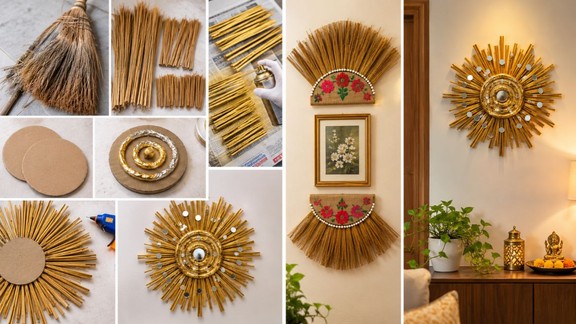 old broom decor ideas | old broom wall decor tips | how to make decorative items from jhadu