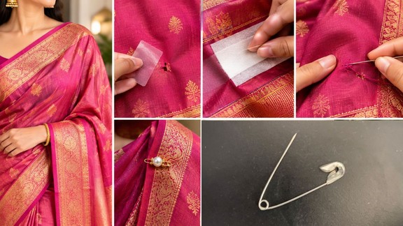 easy ways to fix pin holes | how to fix saree pin holes | saree safety pin hole repair